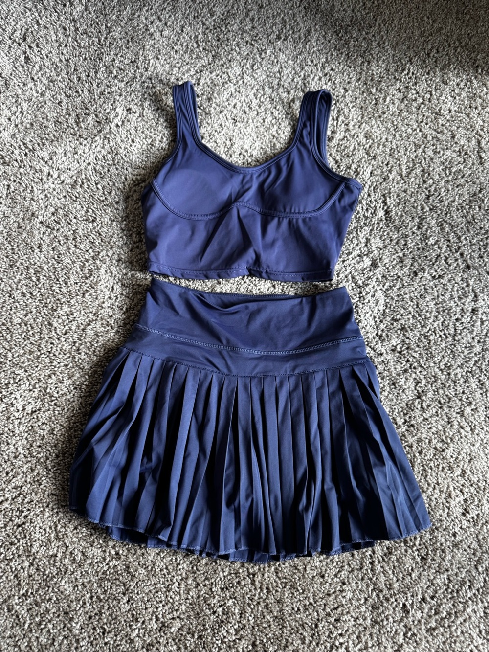 Gold Hinge Small Navy Pleated Tennis Skirt with Medium Matching Crop Top - Women